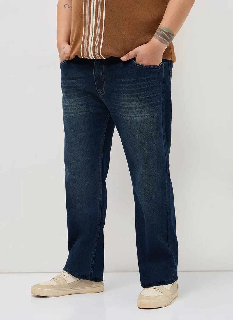 Urbano Fashion  Urbano Plus Men's Blue Regular Fit Heavy Washed Denim Jeans Stretchable for Men | Best Price UAE